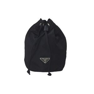 PRADA Drawstring Pouch Triangle Logo Black Bag Accessory Case